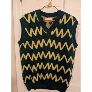 FAR AFIELD Men's Pinto Vest Knit Zig in Deep Teal/Citronelle Size 2 Medium